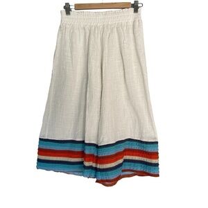 Surf Gypsy Boho Cotton Blend Pull on Cropped Wide Leg Pants Tiered Hem Medium